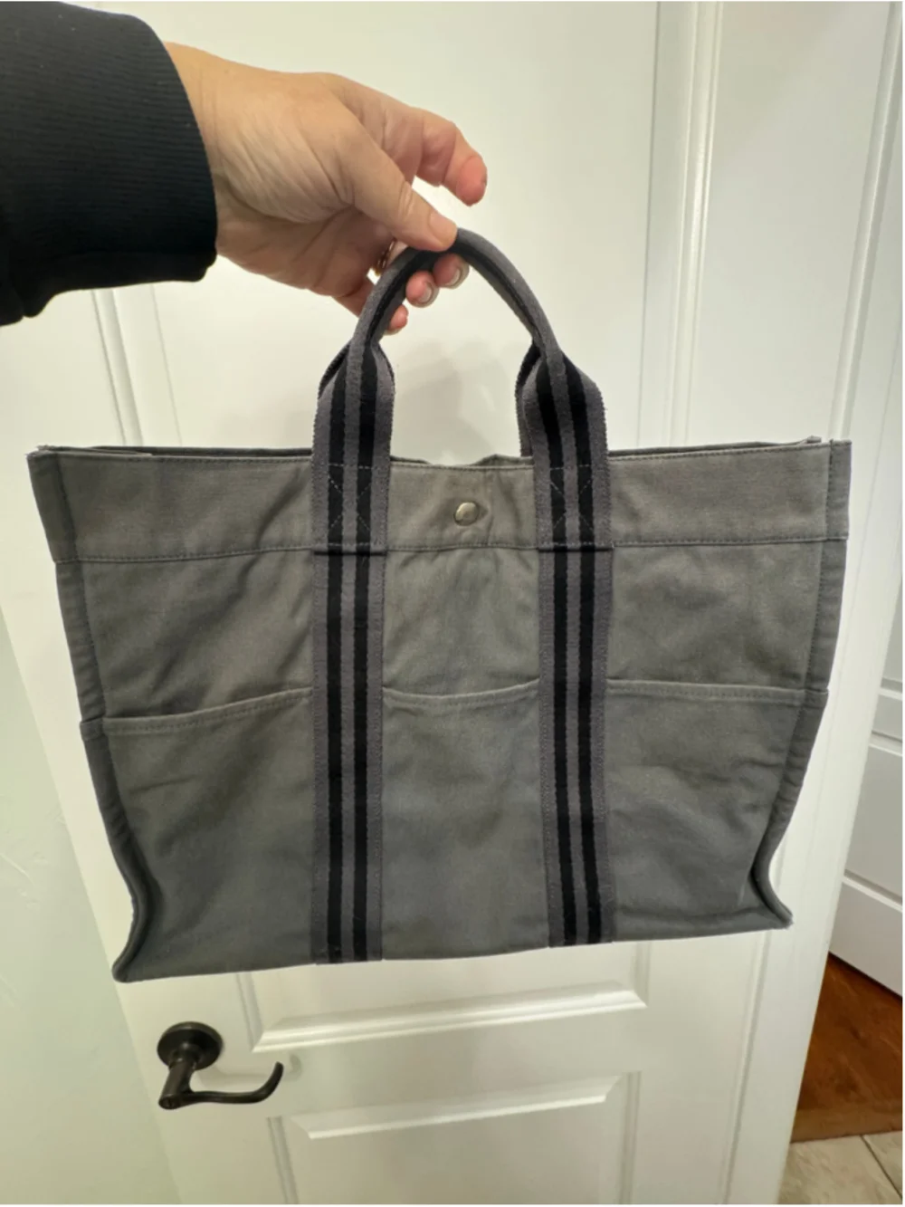 Hermès Fourre-Tout Canvas Tote Bag, Grey and Black Vintage